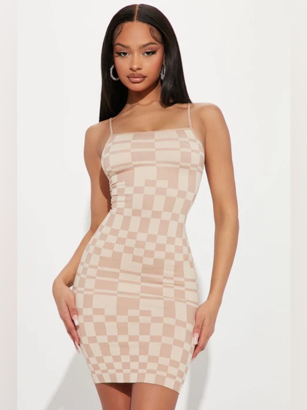 NWT Chantel Check Spaghetti Strap Bodycon Mini Dress by Fashion Nova